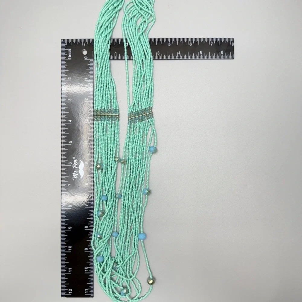 Mint‎ Green Seed Bead and Aqua Blue Bead Necklace 27